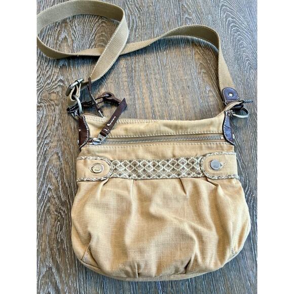Fossil Vintage Fabric Handbag Canvas Pockets Crossbody Shoulder Bag Tan - Picture 4 of 12
